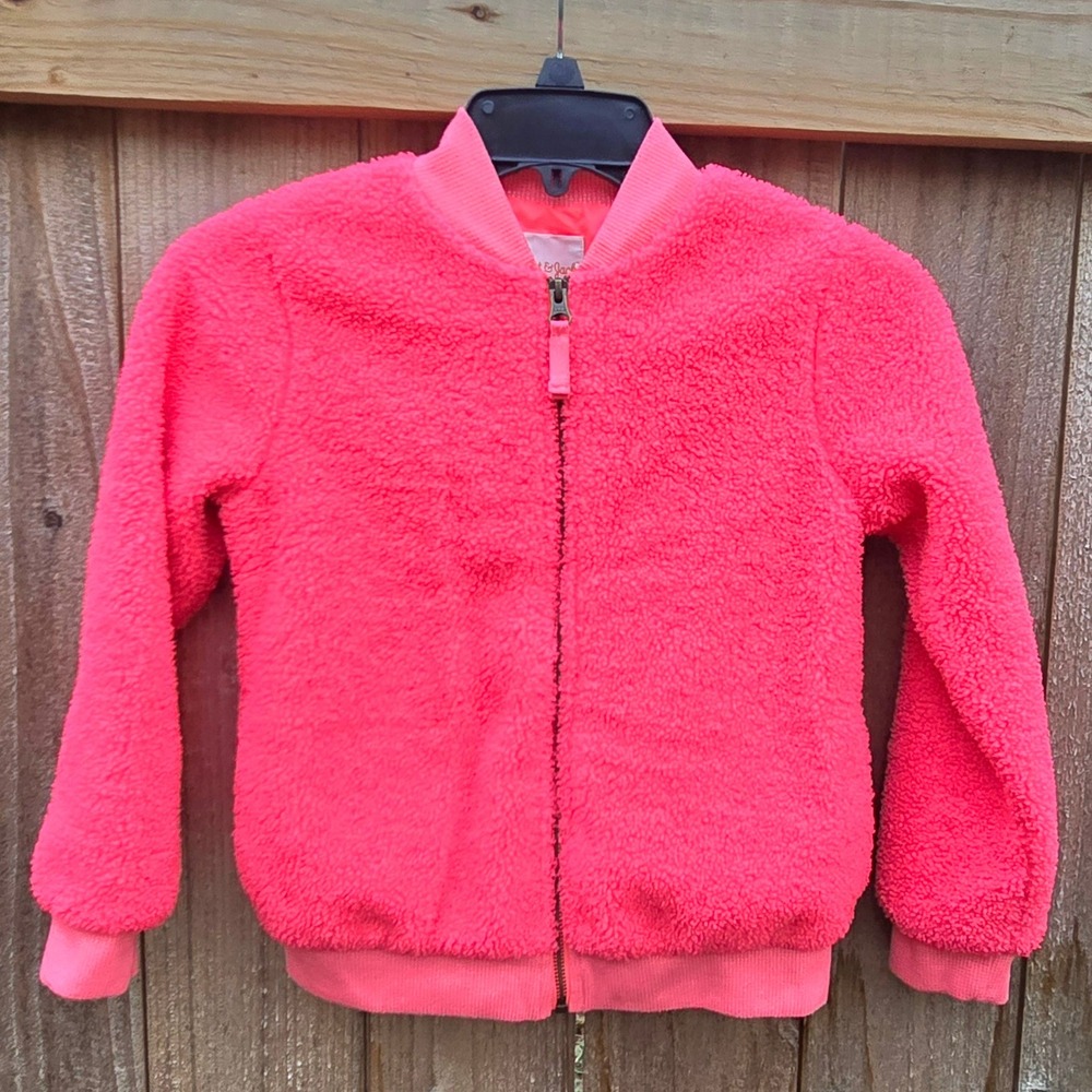 Cat & Jack Girls Neon Pink Sherpa Fleece Bomber Jacket Full Zip Size M 7/8